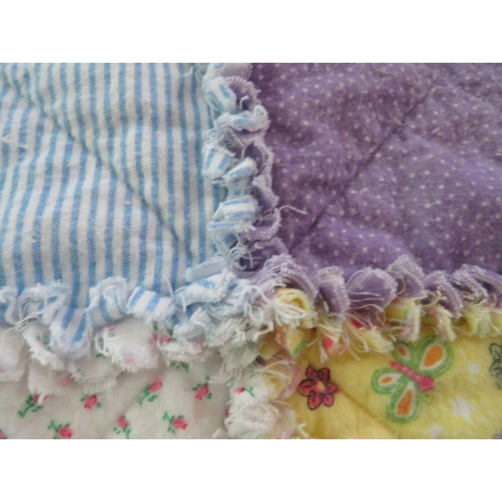 Flannel Rag Quilt With Batting, 50x64, Roses and Butterflies